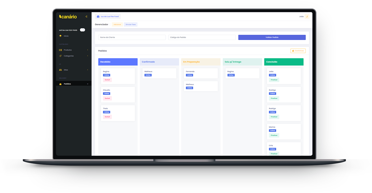 gerenciador de pedidods canário