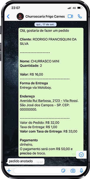 recebe pedidso no whatsapp